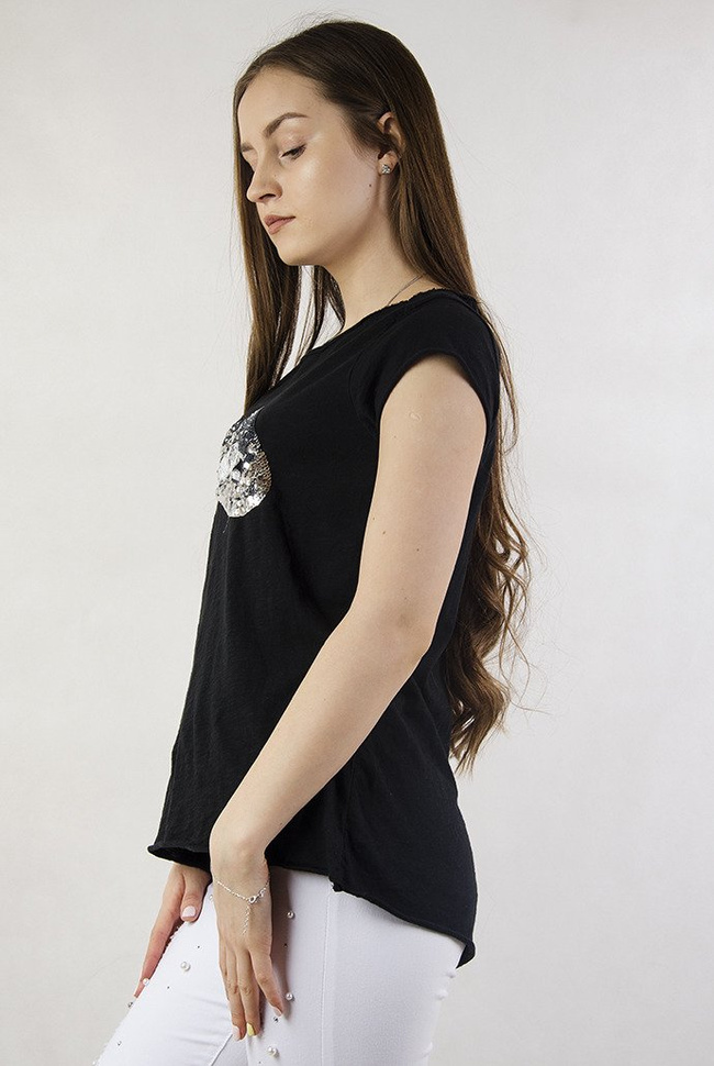 Czarna bluzka z cekinowymi ustami