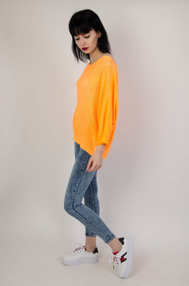 Pomarańczowy neonowy sweter nietoperz