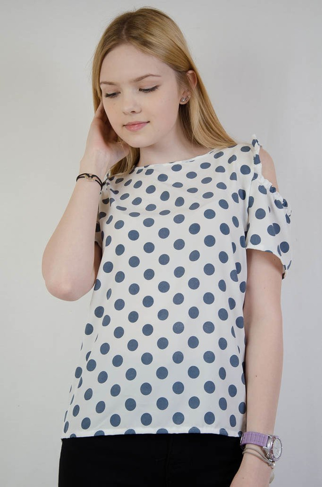 Biała bluzka w niebieskie grochy