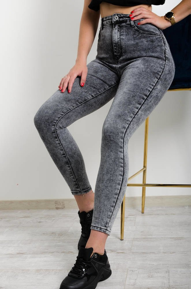 SZARE DEKATYZOWANE JEANSY Z WYSKOIM STANEM