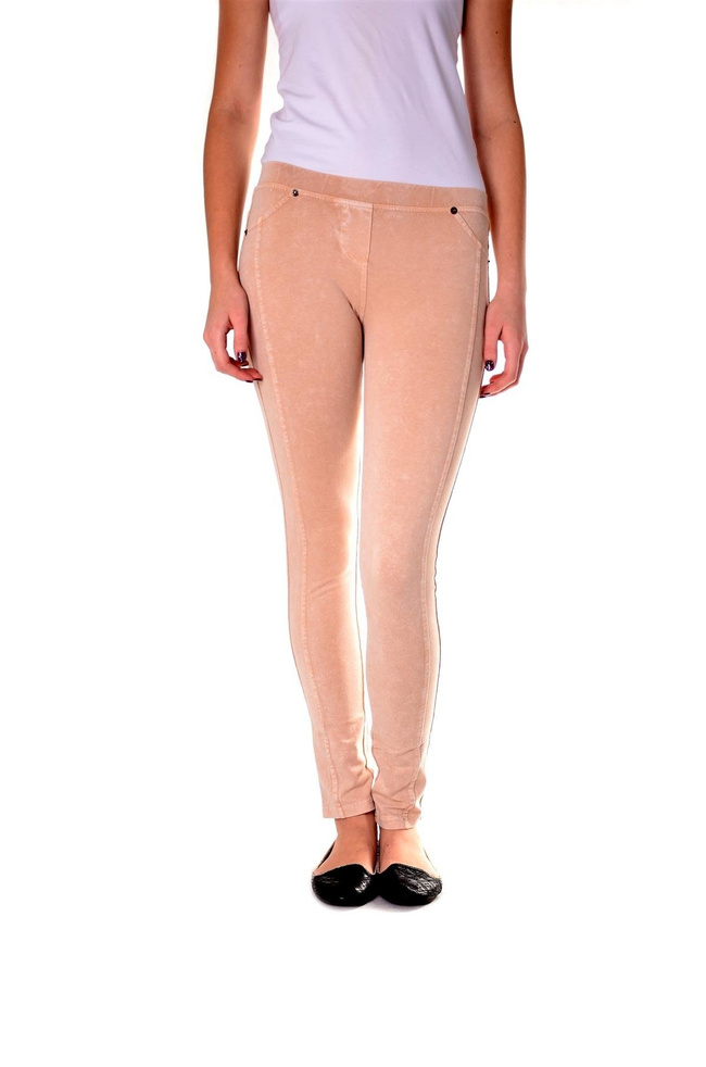 Łososiowe legginsy z przeszyciami