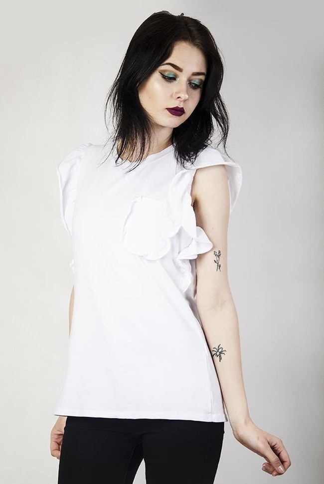 Biała bluzka z kieszonką i falbankami