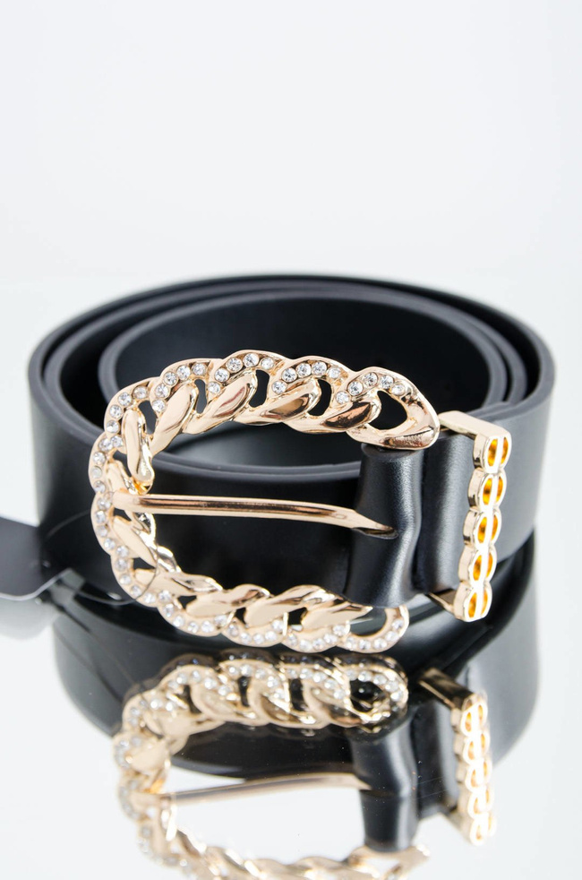 CZARNY PASEK Z OZDOBNĄ KLAMRĄ