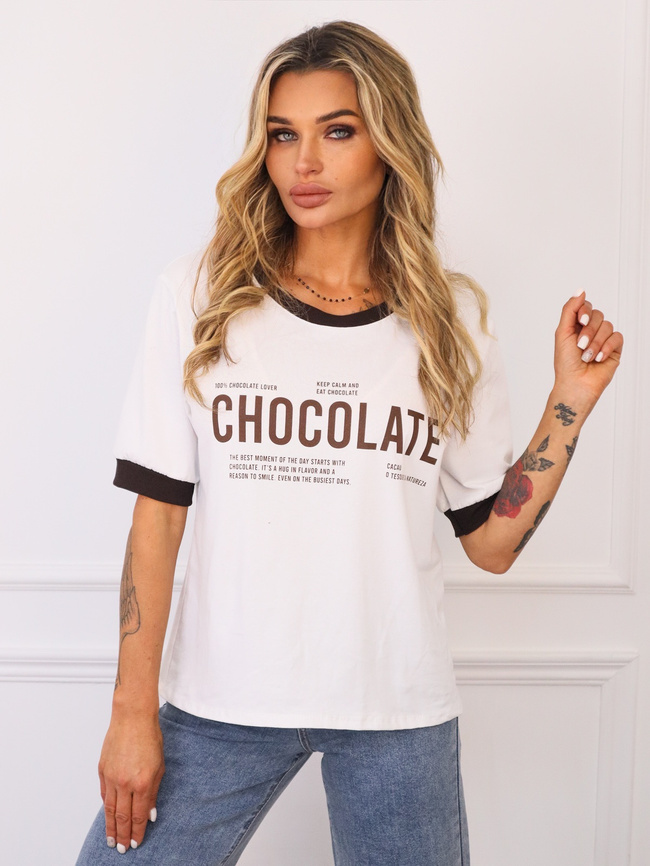 BLUZKA BAWEŁNIANA Z NAPISEM CHOCOLATE- BIAŁA