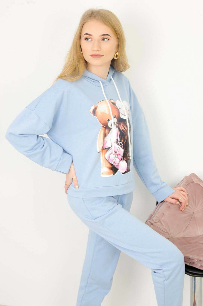 NIEBIESKI KOMPLET DRESOWY BLUZA + SPODNIE O LUŹNYM KROJU