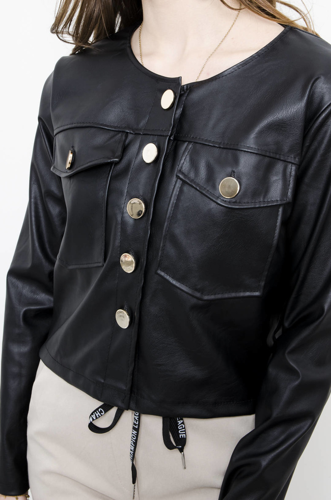 ŻAKIET Z IMITACJI SKÓRY W KOLRZE CZARNYM 