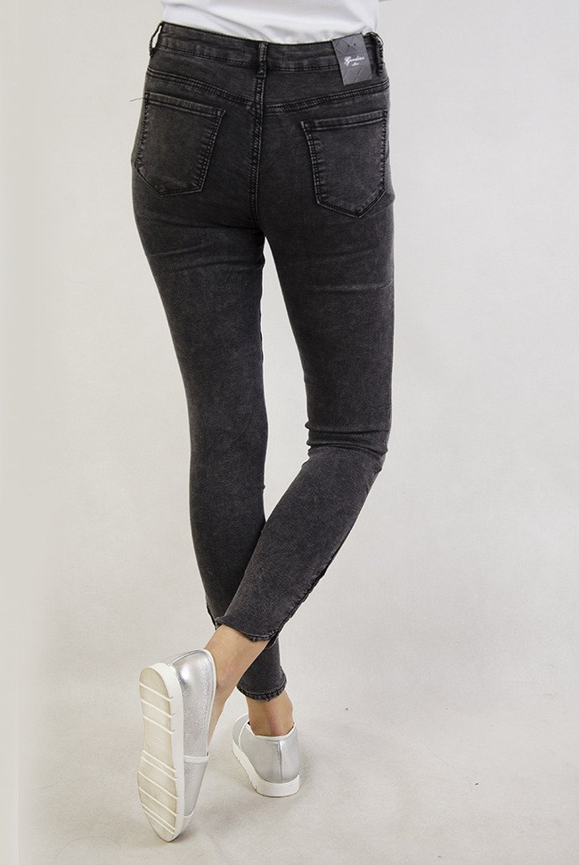 Szare spodnie skinny jeans z zatrzaskami przy nogawce