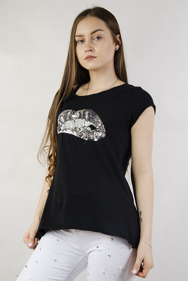Czarna bluzka z cekinowymi ustami