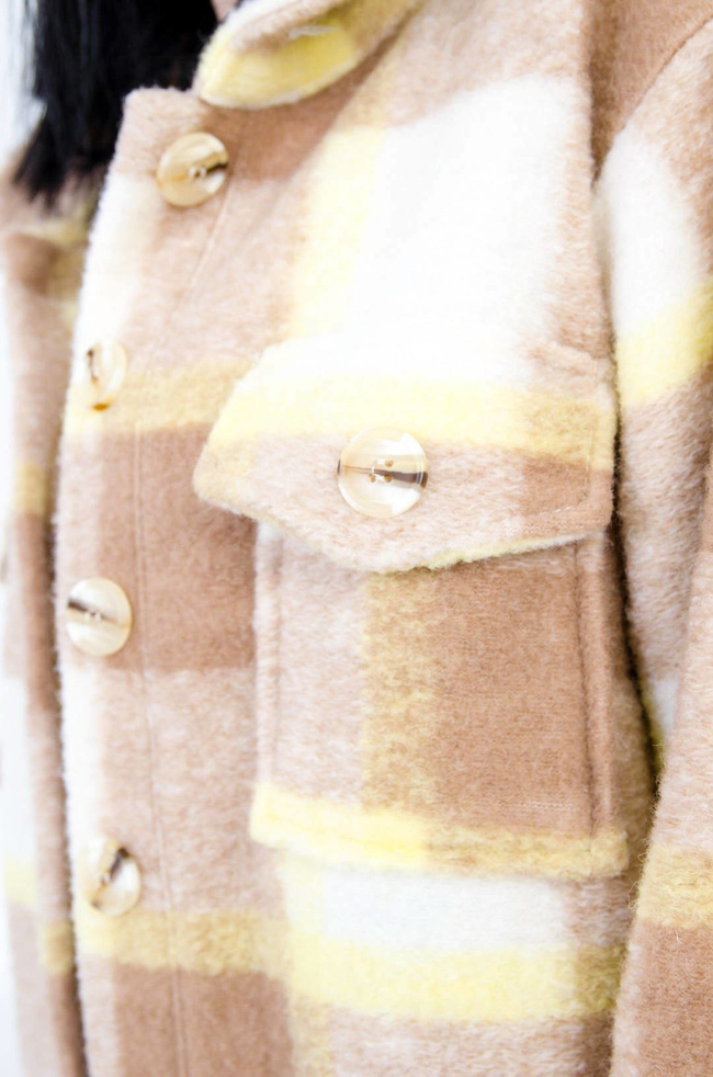 ŻÓŁTY PŁASZCZ KOSZULA W KRATĘ