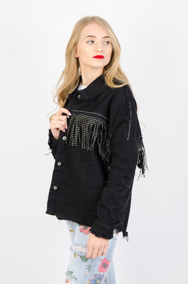 CZARNA KURTKA JEANSOWA Z FRĘDZLAMI (S-L)