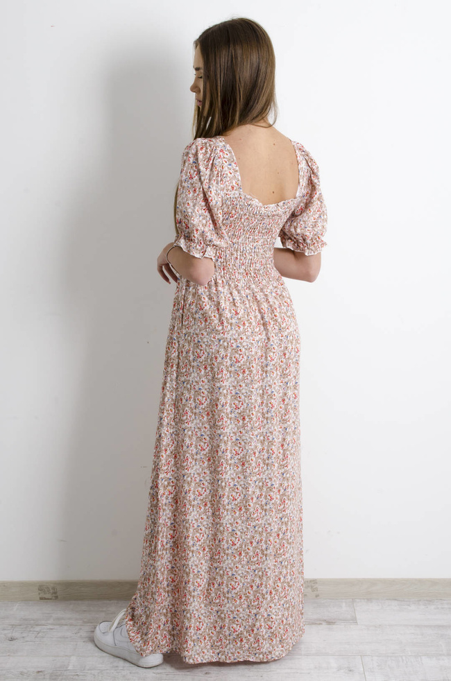 SUKIENKA MAXI W KWIATY - BRĄZOWA
