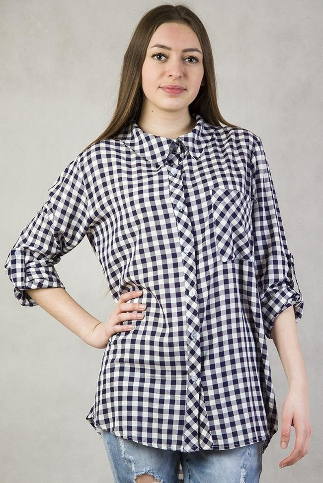 Asymetryczna Koszula w fioletowo-białą kratę