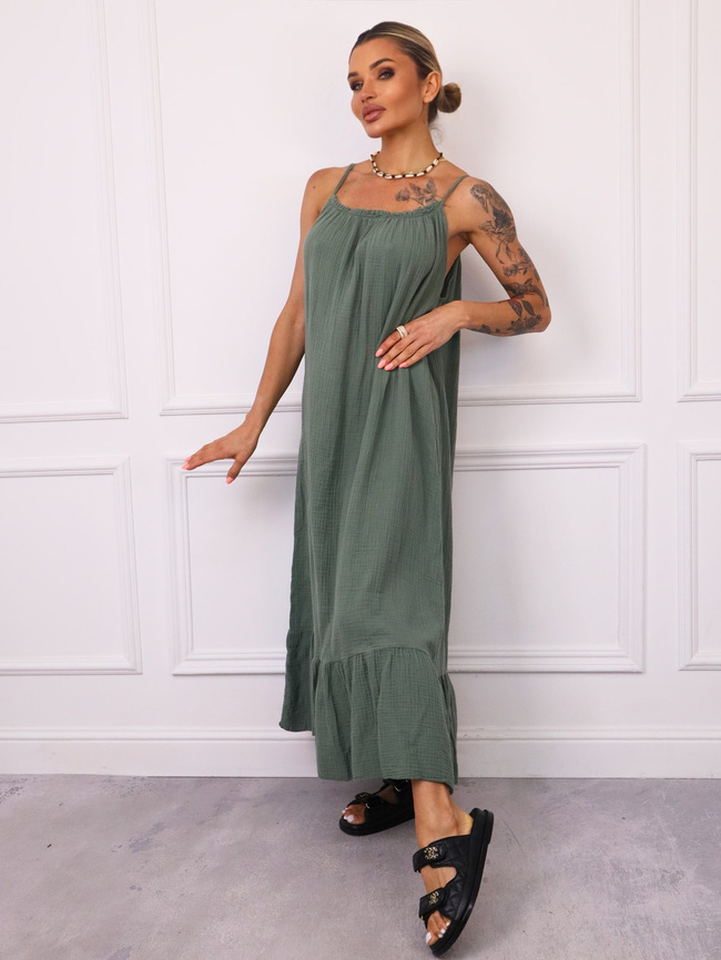 SUKIENKA MAXI MUŚLINOWA Z FALBANĄ- ZIELONA