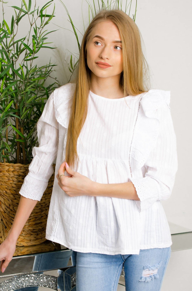 BIAŁA BLZUKA Z AŻUROWYMI WSTAWKAMI