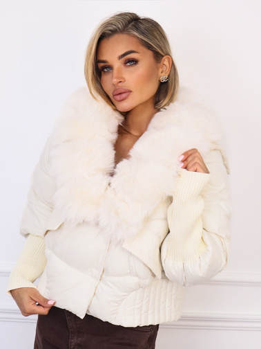 KURTKA KRÓTKA Z ODPINANYM FUTERKIEM- EKRI