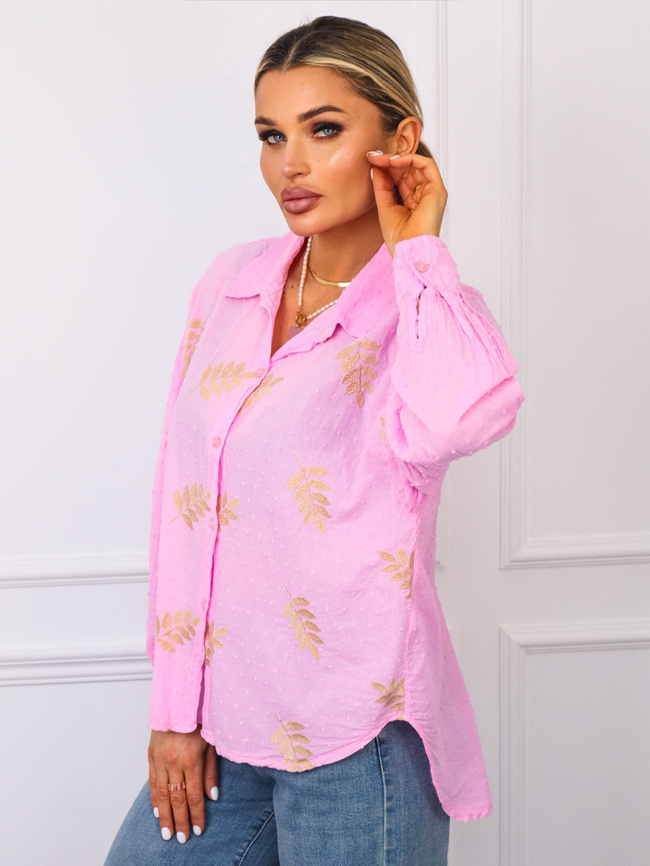 KOSZULA Z OZDOBNYM HAFTEM Z PRZODU- RÓŻOWA