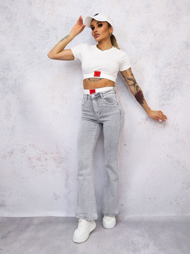 SPODNIE JEANSOWE FLARE DZWONY- SZARE