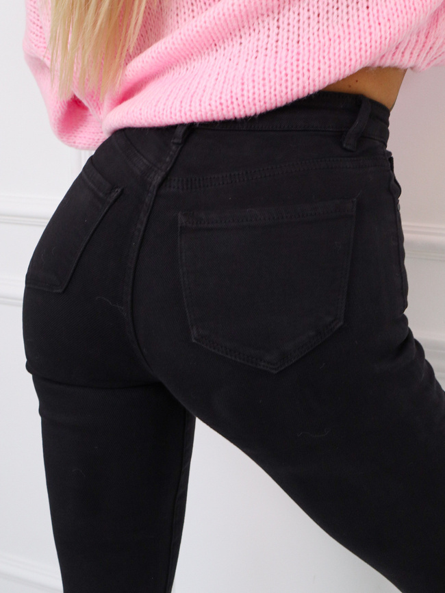 SPODNIE JEANSOWE Z WYSOKIM STANEM - CZARNE