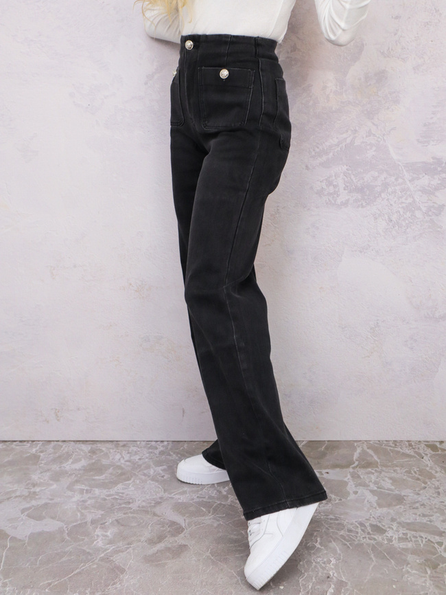 SPODNIE JEANSOWE ROZSZERZANE Z KIESZENIAMI Z PRZODU- CIEMNOSZARE