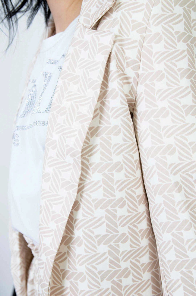 BEŻOWO-BIAŁY KOMPLET SZORTY + MARYNARKA (S-XL)