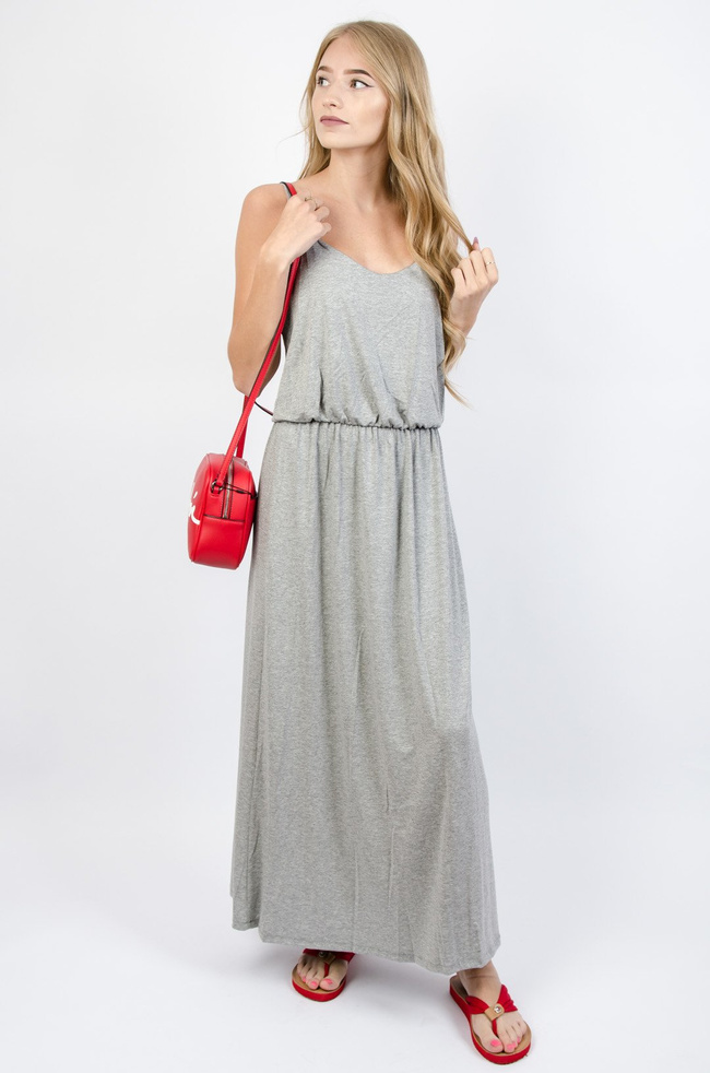 DŁUGA DZIANINOWA SUKIENKA MAXI - SZARA