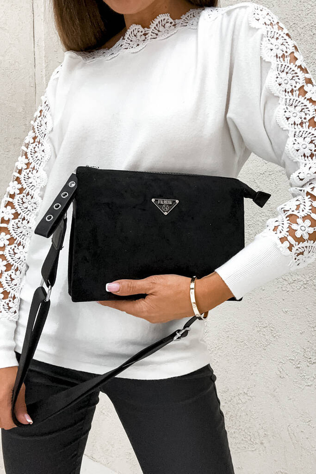 TOREBKA KUFEREK Z IMITACJI ZAMSZU- CZARNA