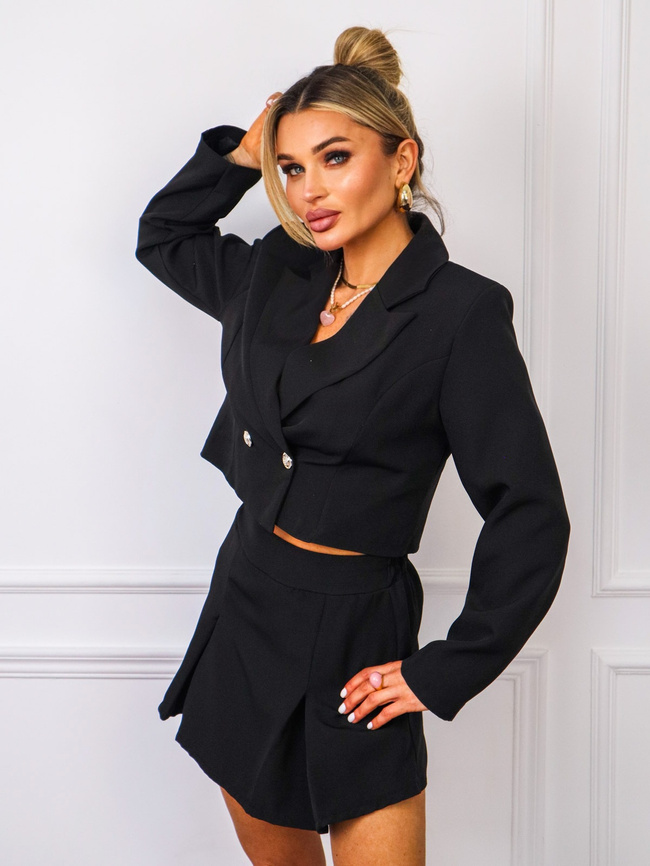 KOMPLET SPÓDNICO-SPODENKI+ KRÓTKA MARYNARKA- CZARNY