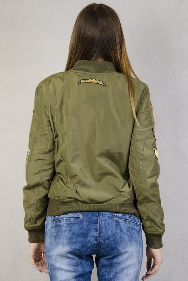 Khaki kurtka z naszywkami typu bomber