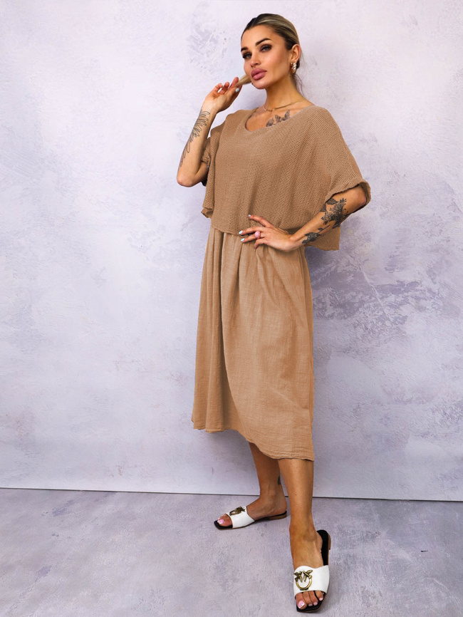 SUKIENKA MIDI Z AŻUROWĄ GÓRĄ- BRĄZOWA