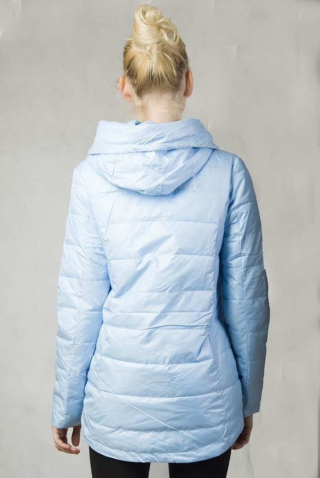 Wiosenna, niebieska, asymetryczna kurtka pikowana