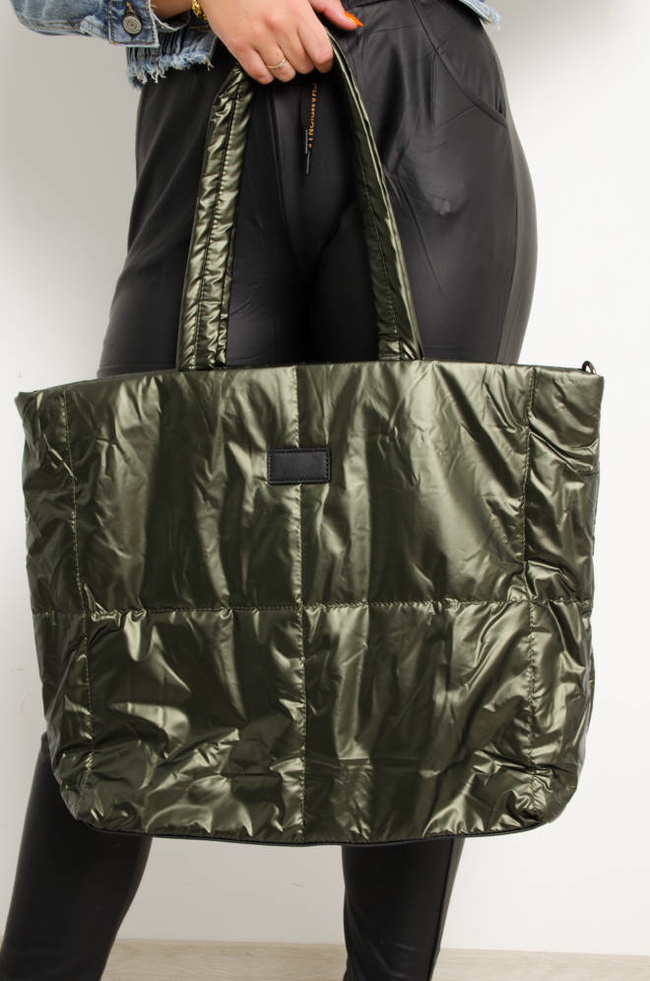 DUŻA PIKOWANA TORBA TYPU SHOPPER- ZIELONA