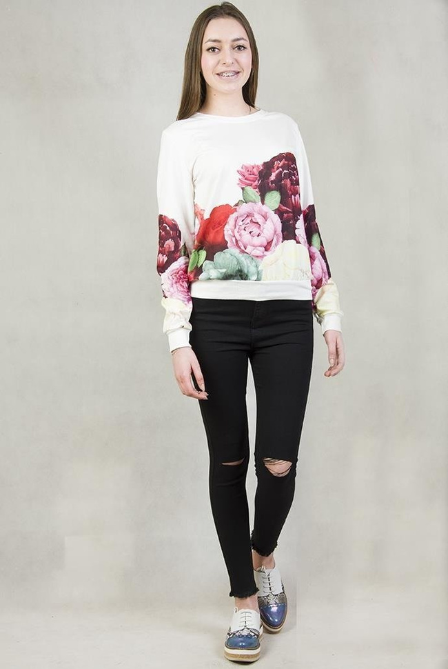 Biała bluza z kolorowymi kwiatami