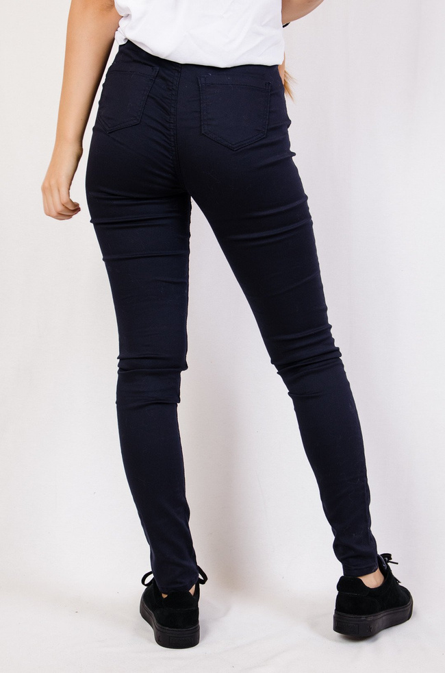 Granatowe spodnie skinny jeans z wysokim stanem