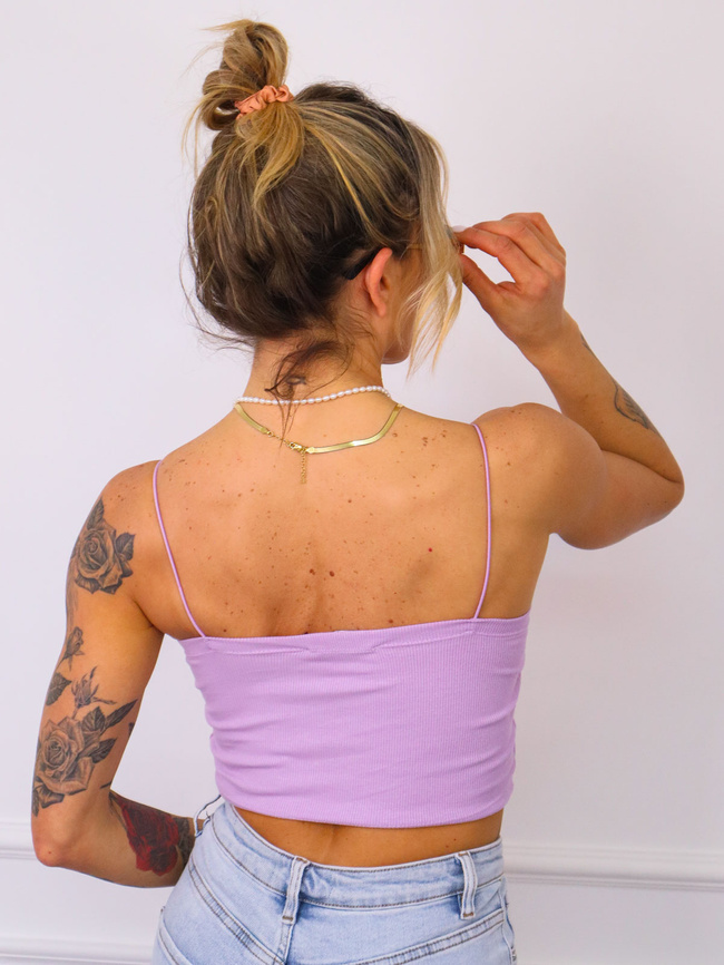 TOP PRĄŻKOWANY NA RAMIĄCZKACH- FIOLETOWY
