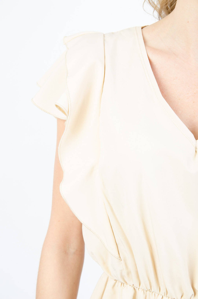 BEŻOWA SUKIENKA BUTTERFLY Z FALBANAMI