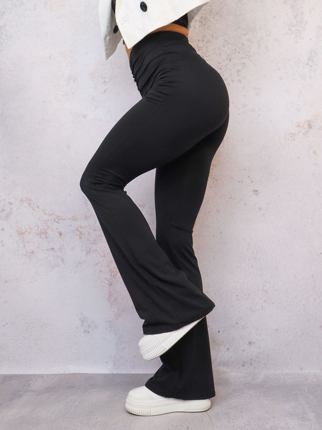 LEGGINSY DZWONY Z MARSZCZENIEM- CZARNE