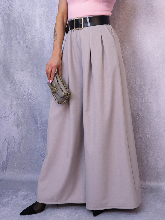 CIEMNO BEŻOWE ELEGANCKIE SPODNIE Z SZEROKIMI NOGAWKAMI+ PASEK