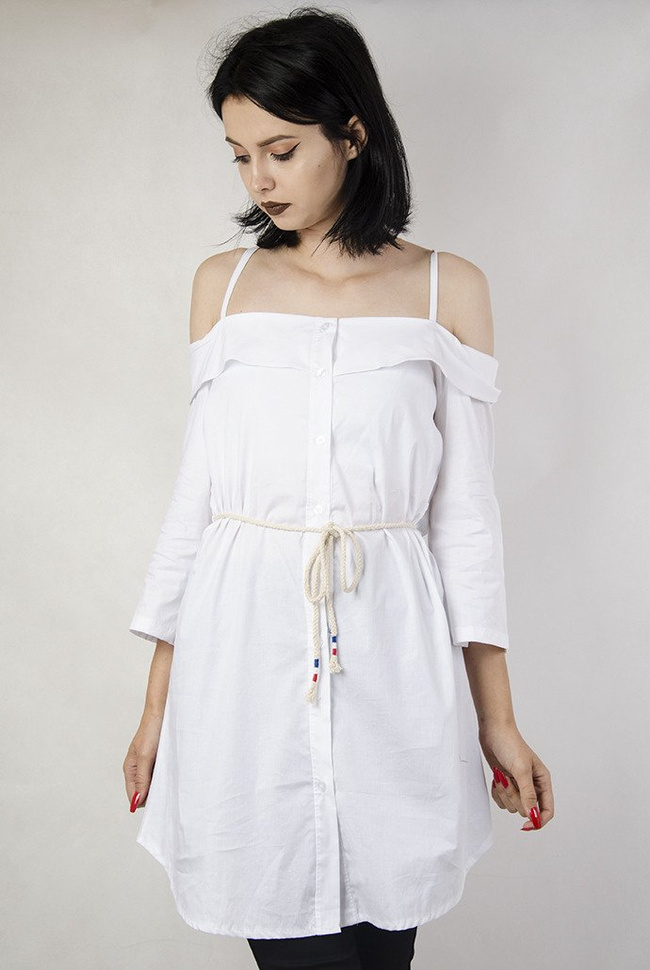 Przedłużana, biała koszula na ramiączka