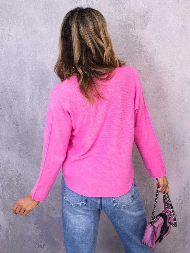 SWETER OVERSIZE Z DEKOLTEM W SEREK- RÓŻOWY