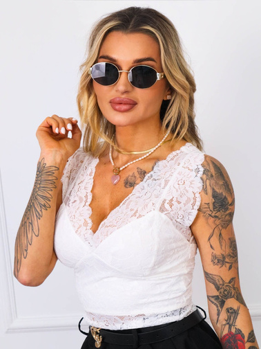 TOP KORONKOWY NA SZEROKICH RAMIĄCZKACH- BIAŁY