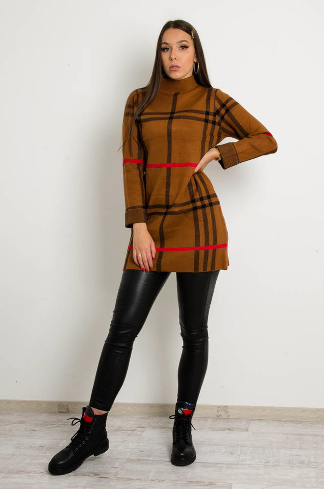 BRĄZOWA SUKIENKA W KRATĘ