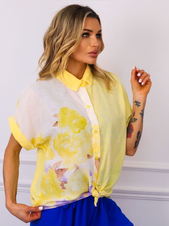 KOSZULA OVERSIZE Z KWIECISTYM NADRUKIEM- ŻÓŁTA