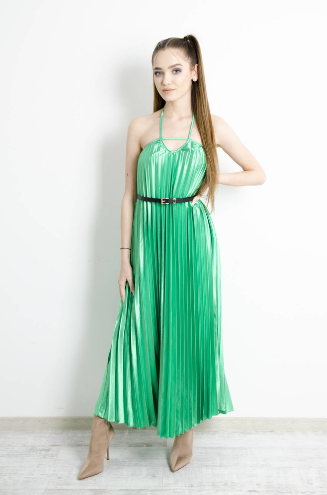SUKIENKA ZIELONA PLISOWANA Z PASKIEM