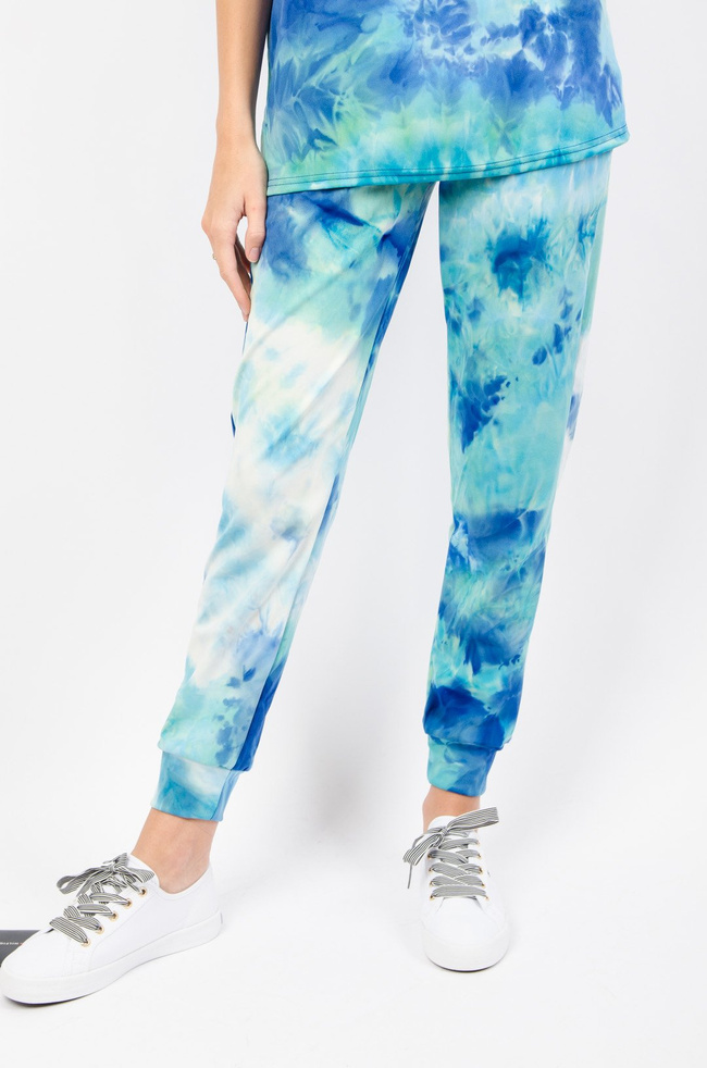 NIEBIESKI KOMPLET BLUZKA + SPODNIE Z EFEKTEM TIE DYE