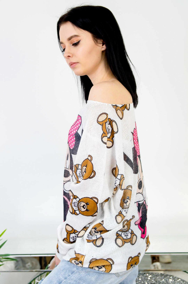 BIAŁA LUŹNA BLUZKA Z MOTYWEM MYSZKI