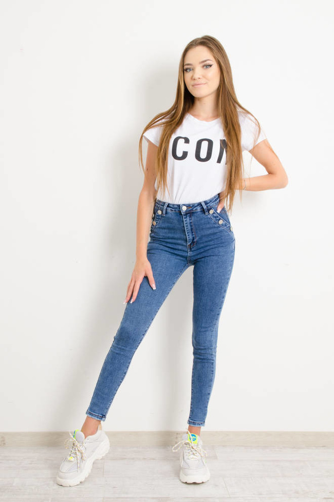 SPODNIE JEANSOWE Z OZDOBNYMI GUZIKAMI PRZY KIESZENIACH- BARDZO WYSOKI STAN