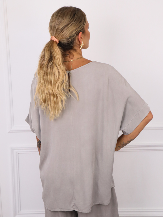 KOMPLET T-SHIRT OVERSIZE+ SPODNIE Z GUMĄ W PASIE- SZARY