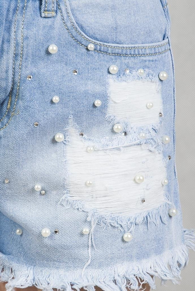 Spodenki jeansowe z perełkami i cyrkoniami
