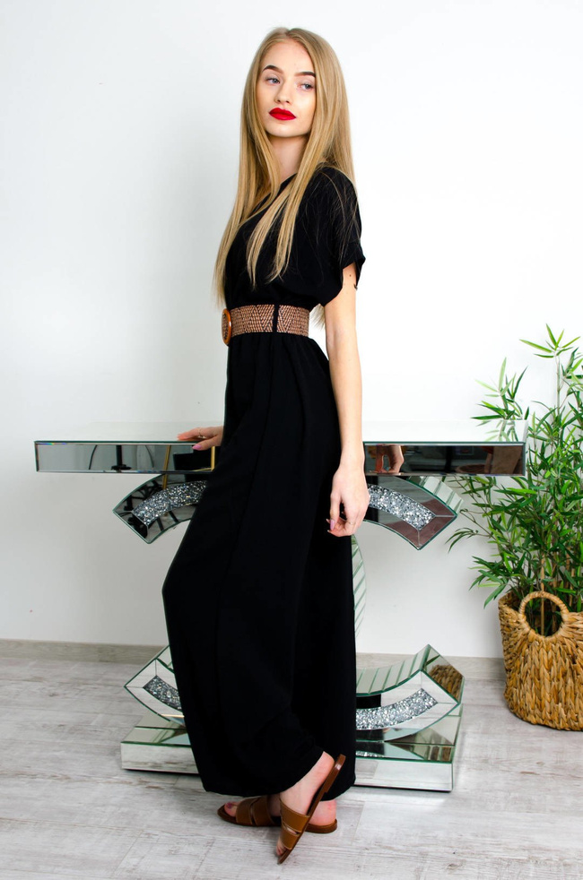 CZARNY KOMBINEZON W SZPIC + PASEK