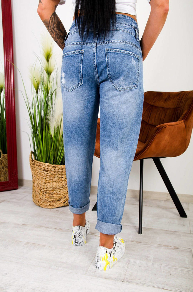 SPODNIE JEANSOWE MOM FIT Z WYCIECIEM W TALII